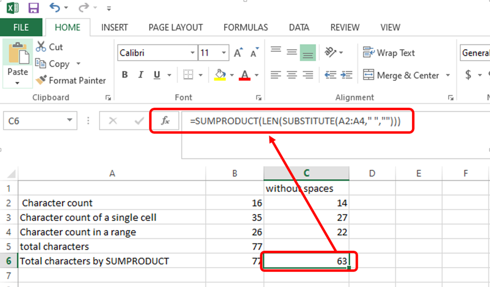 microsoft excel character count multiple non whitespace substitute