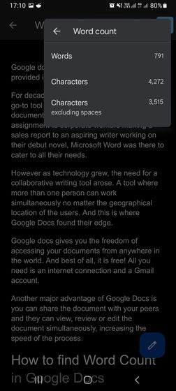 google docs mobile character count