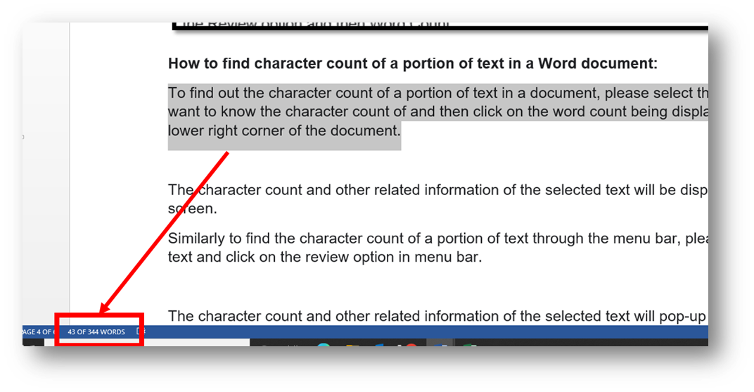 microsoft word word count selected text